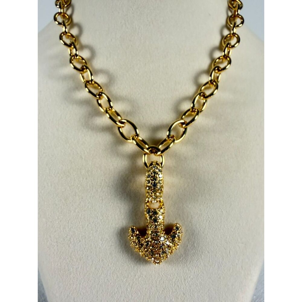 Napier VTG Crystal Anchor Necklace Gold Tone Pavé Coastal Nautical Cruise NWT